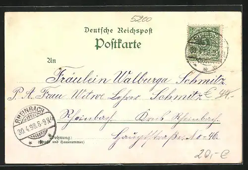 Lithographie Siegburg, Lehrer-Seminar, Kriegerdenkmal, Kath. Kirche