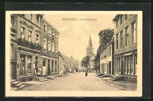 AK Burscheid, Hauptstrasse mit Geschäften