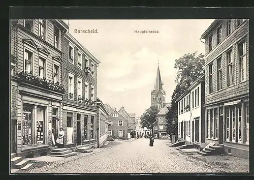 AK Burscheid, Hauptstrasse mit Geschäften