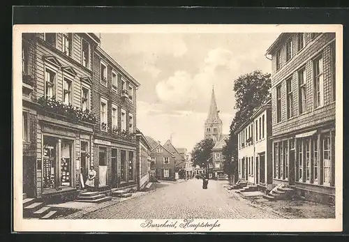 AK Burscheid, Hauptstrasse mit Geschäften