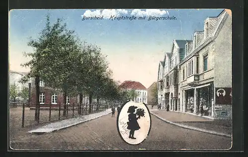 AK Burscheid /Rhld., Hauptstrasse mit Bürgerschule