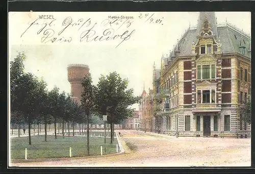 AK Wesel, Strasseneck an der Moltkestrasse, Wasserturm