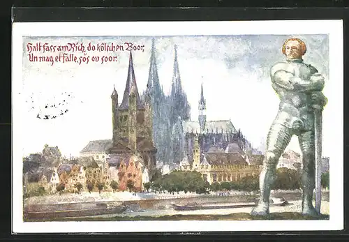 Künstler-AK Köln, Dom und Ritter, Nagelung