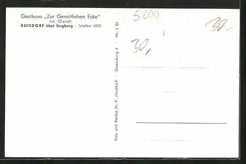 AK Buisdorf über Siegburg, Gasthaus Zur Gemütlichen Ecke, Innenansichten