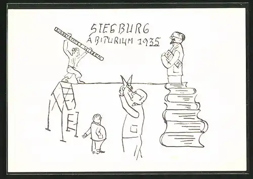 Künstler-AK Siegburg, Abiturium 1935, Student auf dem Seil, Absolvia