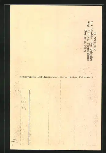 AK Kunstuhr aus Strohhalmen gefertigt vom Eisenbahner Aug. Lehrke