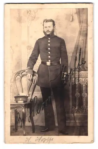Fotografie G. Sapper, Havelberg, Soldat Hermann Hopffe Einjährig Freiwilliger in Uniform Inf.-Rgt. 24, Autograph
