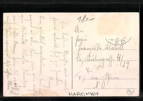 AK Martinkov, Pomník padlých, Kostel s pomníkem Václava Kosmáka