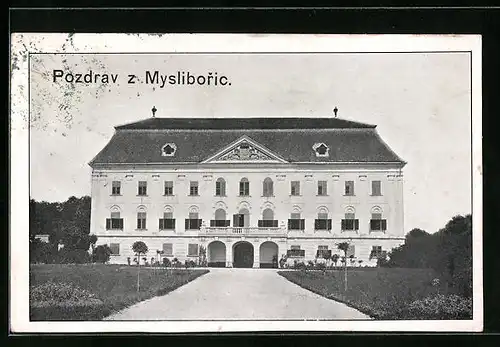 AK Mysliborice, Frontalansicht des Schlosses