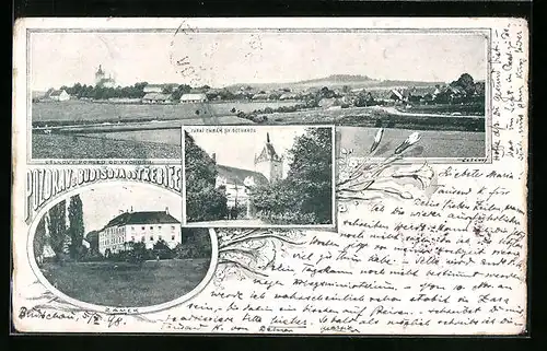 AK Budisov, Gesamtansicht aus der Ferne, Blick auf Schloss und Kirche