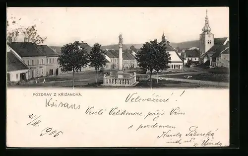 AK Krizanov, Ortsplatz mit zentralem Monument