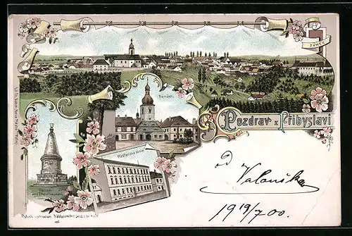 Lithographie Pribyslav, Námestí, Mestanská skola, Zámek