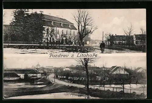 AK Litohor, Strassenpartie mit Gebäudeansicht, Ortspartie