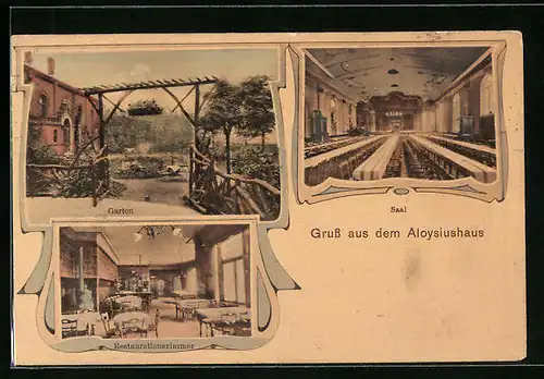 AK Duisburg, Gasthaus Aloysiushaus, Saal und Restaurationszimmer