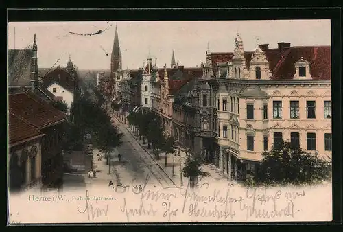 AK Herne i. W., Bahnhofstrasse aus der Vogelschau