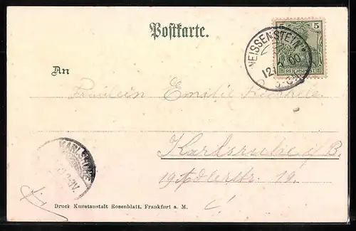 Lithographie Weissenstein bei Pforzheim, Wasserfall im Dorfe