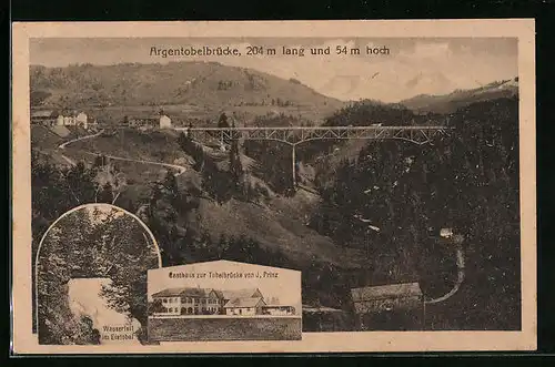 AK Maierhöfen /Allgäu, Gasthaus zur Tobelbrücke, Argentobelbrücke, Wasserfall im Eistobel