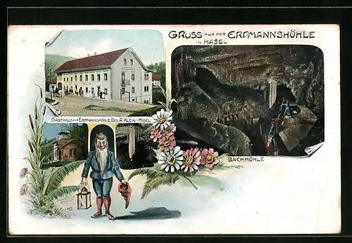 AK Hasel, Erdmannshöhle mit Gasthaus zur Erdmannshöhle