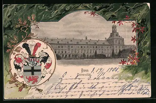 Passepartout-Lithographie Bonn, Universität mit Wappen