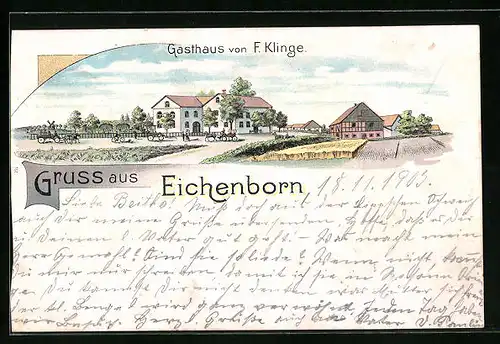 Lithographie Eichenborn, Gasthaus von F. Klinge