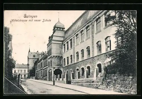 AK Solingen, Mittelstrasse mit neuer Schule