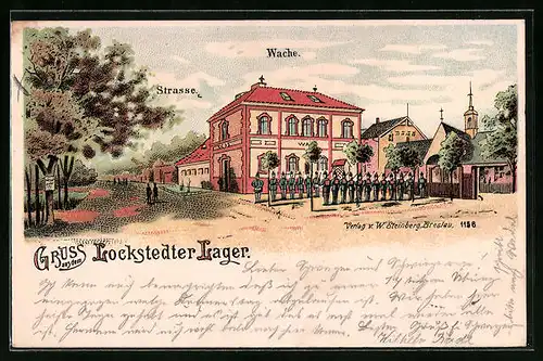 Lithographie Lockstedter Lager, Strassenpartie mit Wache