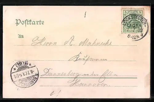 Lithographie Lockstedter Lager, Strassenpartie mit Wache