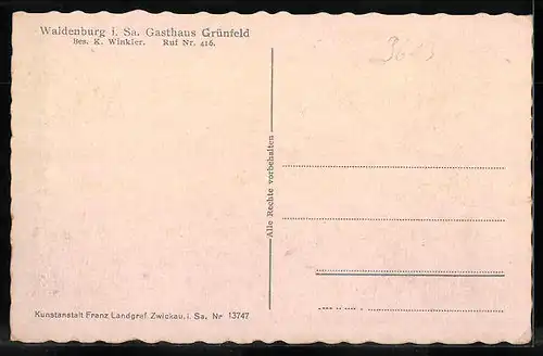 AK Waldenburg i. Sa., Gasthaus Grünfeld