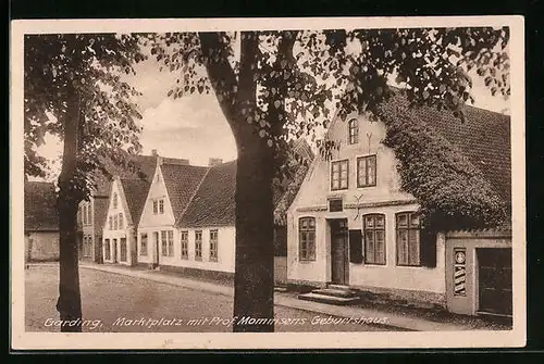 AK Garding, Marktplatz mit Prof. Mommsens Geburtshaus
