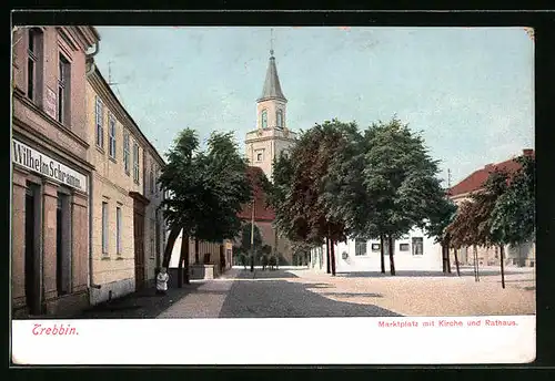 AK Trebbin, Marktplatz mit Kirche und Rathaus