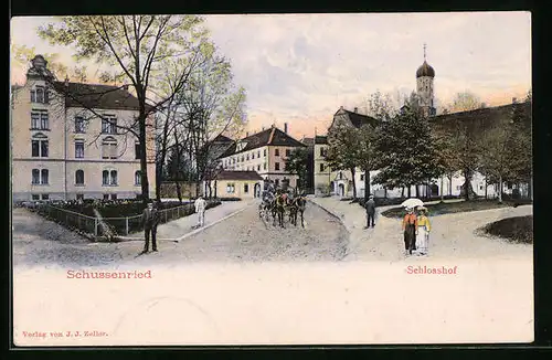 AK Schussenried, Schlosshof mit Pferdewagen
