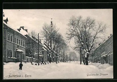 AK Zellerfeld i. Harz, Goslarsche Strasse im Schnee