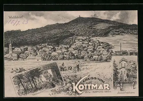 AK Walddorf, Restaurant Kottmar, Teilansicht, Aussichtsturm