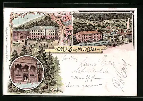 Lithographie Wildbad, Katharinenstift, Inneres Gesellschaftsbad, Teilansicht