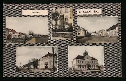 AK Kolin-Sendrazice, Gebäudeansicht, Strassenpartie mit Geschäft, Denkmal