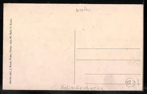 AK Kolin-Sendrazice, Gebäudeansicht, Strassenpartie mit Geschäft, Denkmal