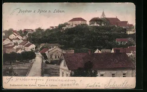 AK Tynec nad Labem, Teilansicht mit Strassenpartie