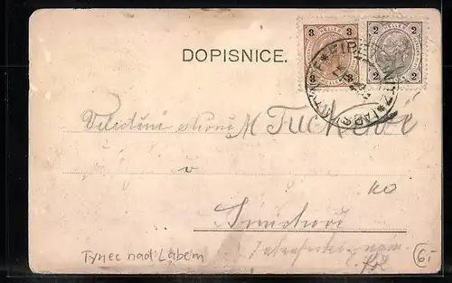 AK Tynec nad Labem, Teilansicht mit Strassenpartie