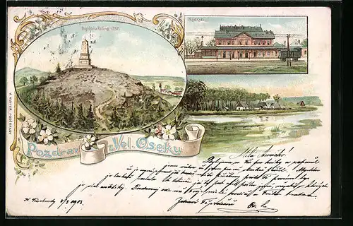 Lithographie Velky Osek, Bojiste u Kolina 1757, Nadrazi