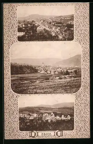 AK Zdice, Strassenpartie aus der Vogelschau