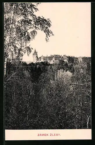 AK Zleby, Blick auf das Schloss aus der Ferne