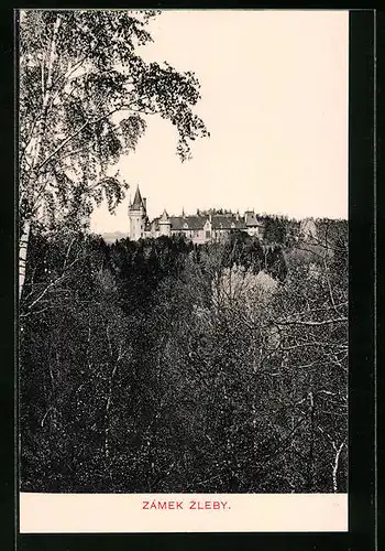 AK Zleby, Blick auf das Schloss aus der Ferne