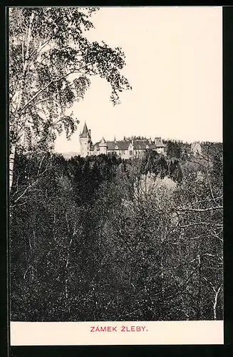 AK Zleby, Fernsicht auf das Schloss