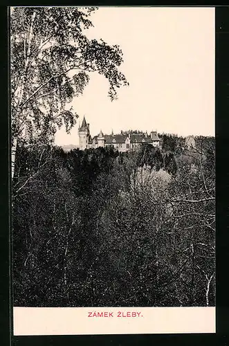 AK Zleby, Fernsicht auf das Schloss