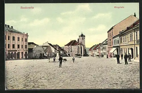 AK Boskowitz, Ringplatz mit Kirche