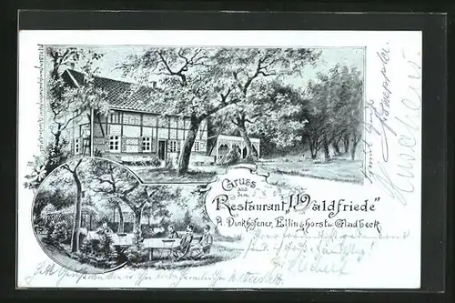 Lithographie Ellinghorst bei Gladbeck, Restaurant Waldfriede