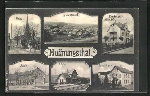 AK Hoffnungsthal, Kirche, Gesamtansicht, Krankenhaus Wöllner Stift, Schule, Bahnhof