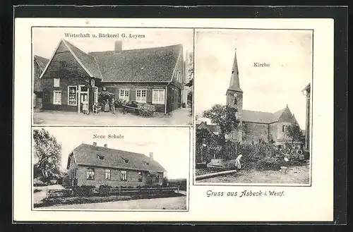 AK Asbeck i. W., Gasthof u. Bäckerei G. Leyers, Neue Schule