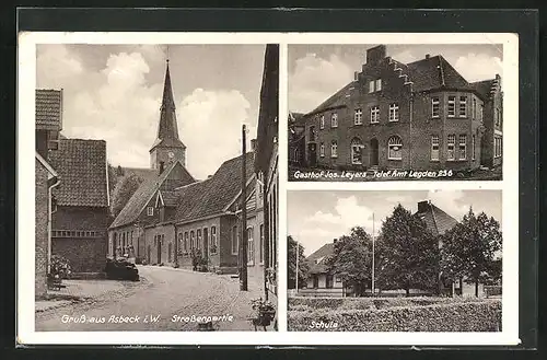 AK Asbeck i. W., Gasthof Jos. Leyers, Schule, Strassenpartie