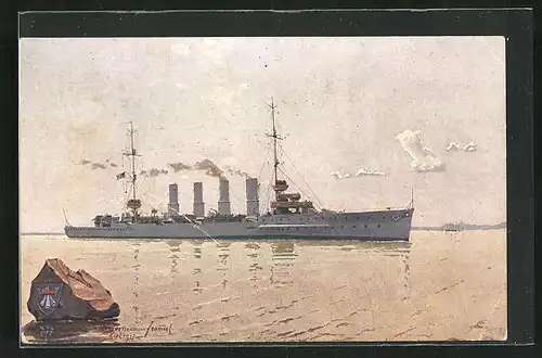 AK Kriegsschiff S. M. S. Stralsund vor der Küste